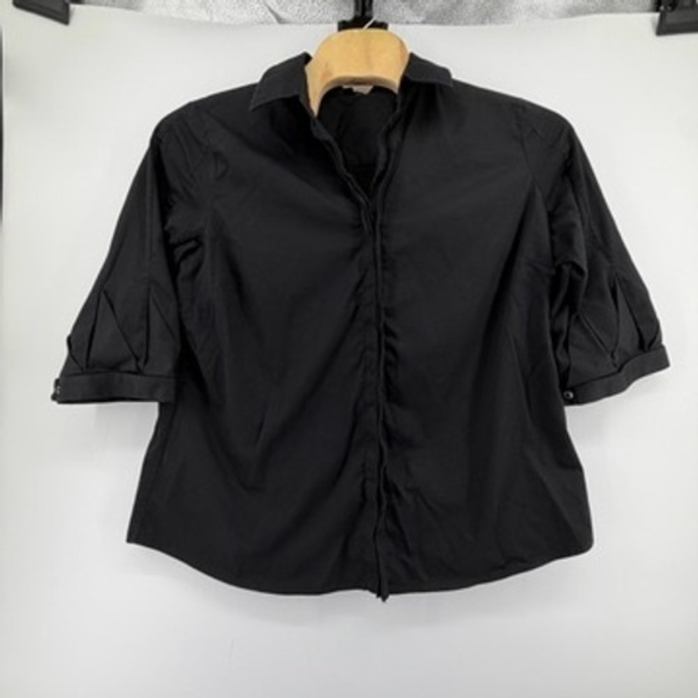Saks Fifth Avenue Black Button Front Blouse Pleated Cuff Plus Size 20W Stretch